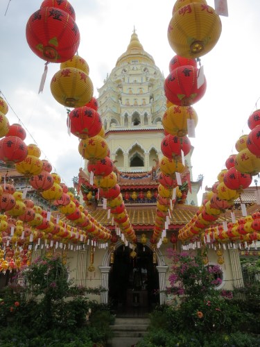 The Ban Po That (Ten Thousand Buddhas Pagoda) as seen through the New Years decorations