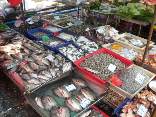 A seafood vendor offering up the day's catch