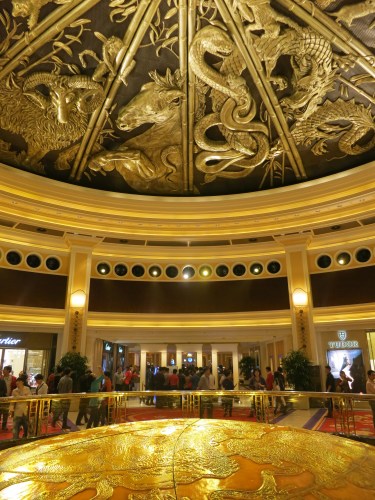 In the foyer of the afor-mentioned Wynn Casino lies the elaborate Zodiac-themed ceiling with retracts to reveal a light show several times a day