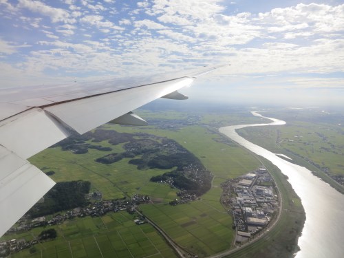 Although flying doesn’t give you the same sense of a changing landscape that a bus or train does, it takes significantly less time (i.e. – less time sitting crunched up with my knees going numb)
