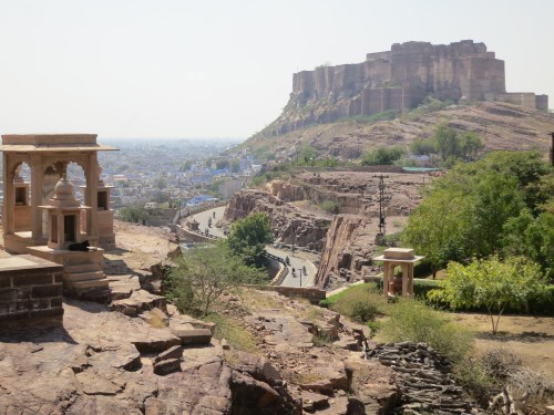 The biew back towards the Mehrangarh Fort in the distance