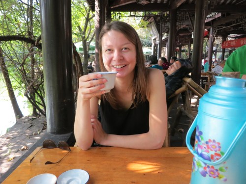 Enjoying a cup of tea in the People's Park in Chengdu, China