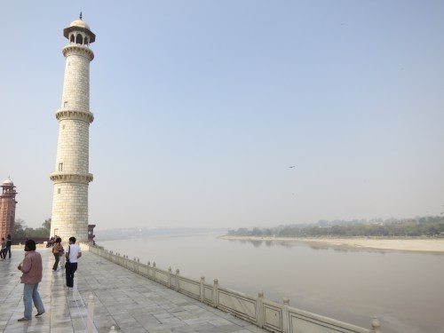 The North side of the Taj Mahal is bordered by the Yamuna River, that same river that flows through New Delhi and later meets up with the Ganges