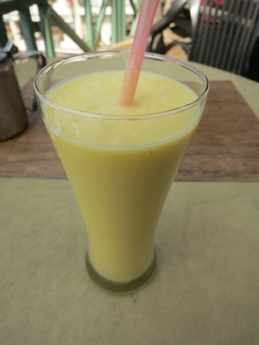 Another famous concotion is that of the Lassi, or a creamy and refreshing yogurt drink that is often flavored with fruit or spices (this one happens to be a mango lassi)
