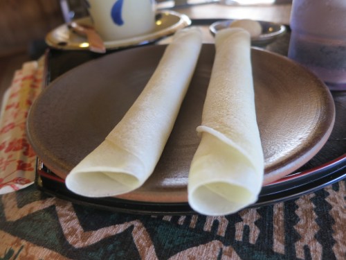 Sweet “Pou Pou” crepes, which are filled with a pungent and savory miso paste