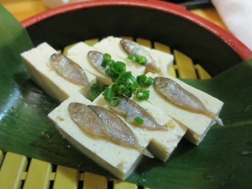 Sukugarasu – tiny salted and preserved fish served atop bits of tofu
