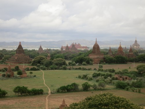 The Ayeyarwady River and the surrounding mountains can just be made out in the distance