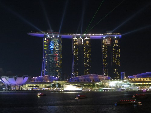 The nightly lightshow at the Marina Bay Sands